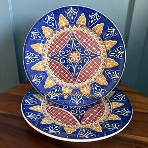 Pier 1 Vizcaya Dinner Plates Set 2 Earthenware Italy 90s Mosaic Tuscan